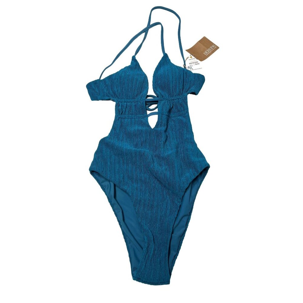 Berlook Textured Plunge One-Piece Swimsuit in Navy